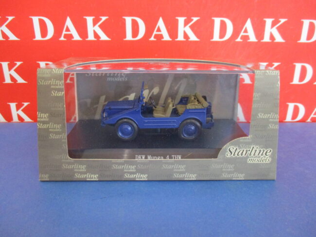 Die cast 1/43 Modellino Auto Jeep DKW Munga 4 THW aperta blu by Starline - immagine 7