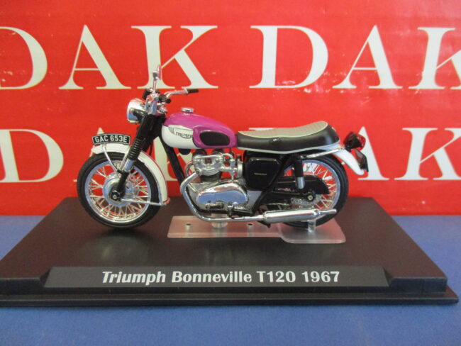 Die cast 1/24 Modellino Moto Triumph T120 Bonneville 1967 Bianca e Viola