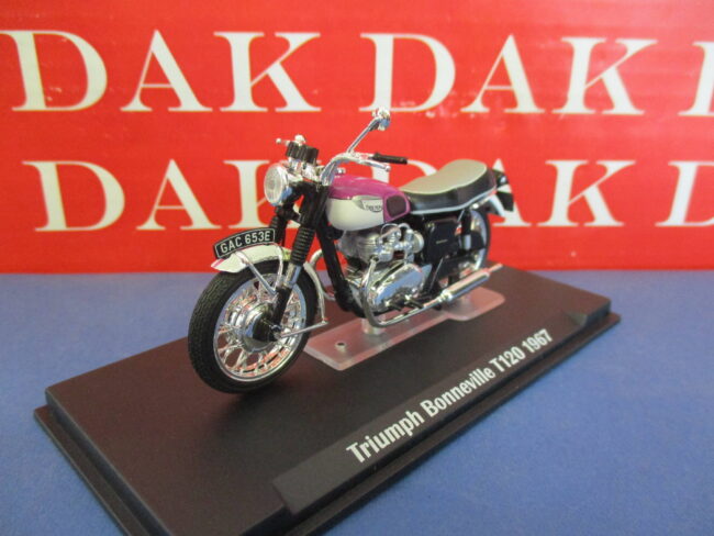 Die cast 1/24 Modellino Moto Triumph T120 Bonneville 1967 Bianca e Viola - immagine 2
