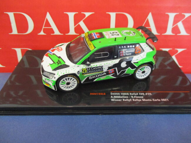 Die cast 1/43 Modellino Auto Skoda Fabia Rally 2 EVO Monte Carlo 2021 Mikkelsen
