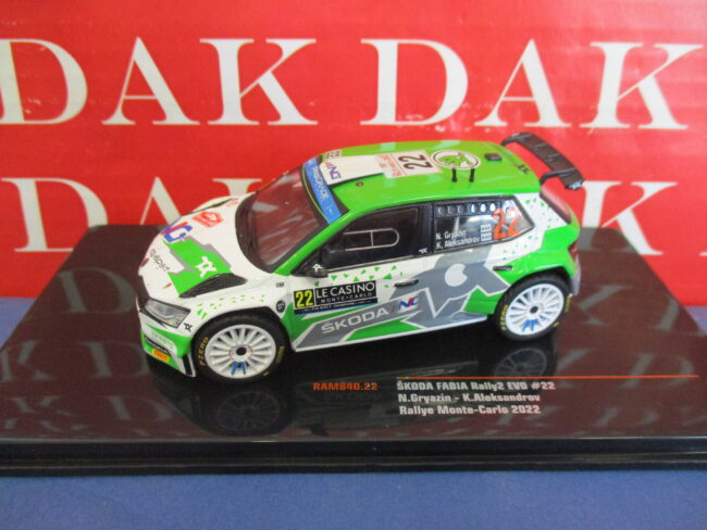 Die cast 1/43 Modellino Auto Skoda Fabia Rally 2 EVO N22 Rally Monte Carlo 2022