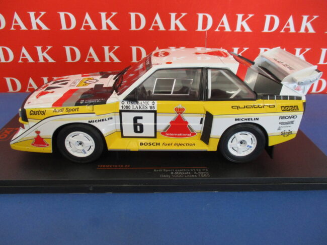 Die cast 1/18 Modellino Auto Audi Sport Quattro S1 E2 N6 Rally 1000 Lakes 1985